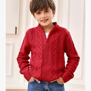 Amazon Boy's Red Cable Knit 1/4 Zip Pullover Sweater